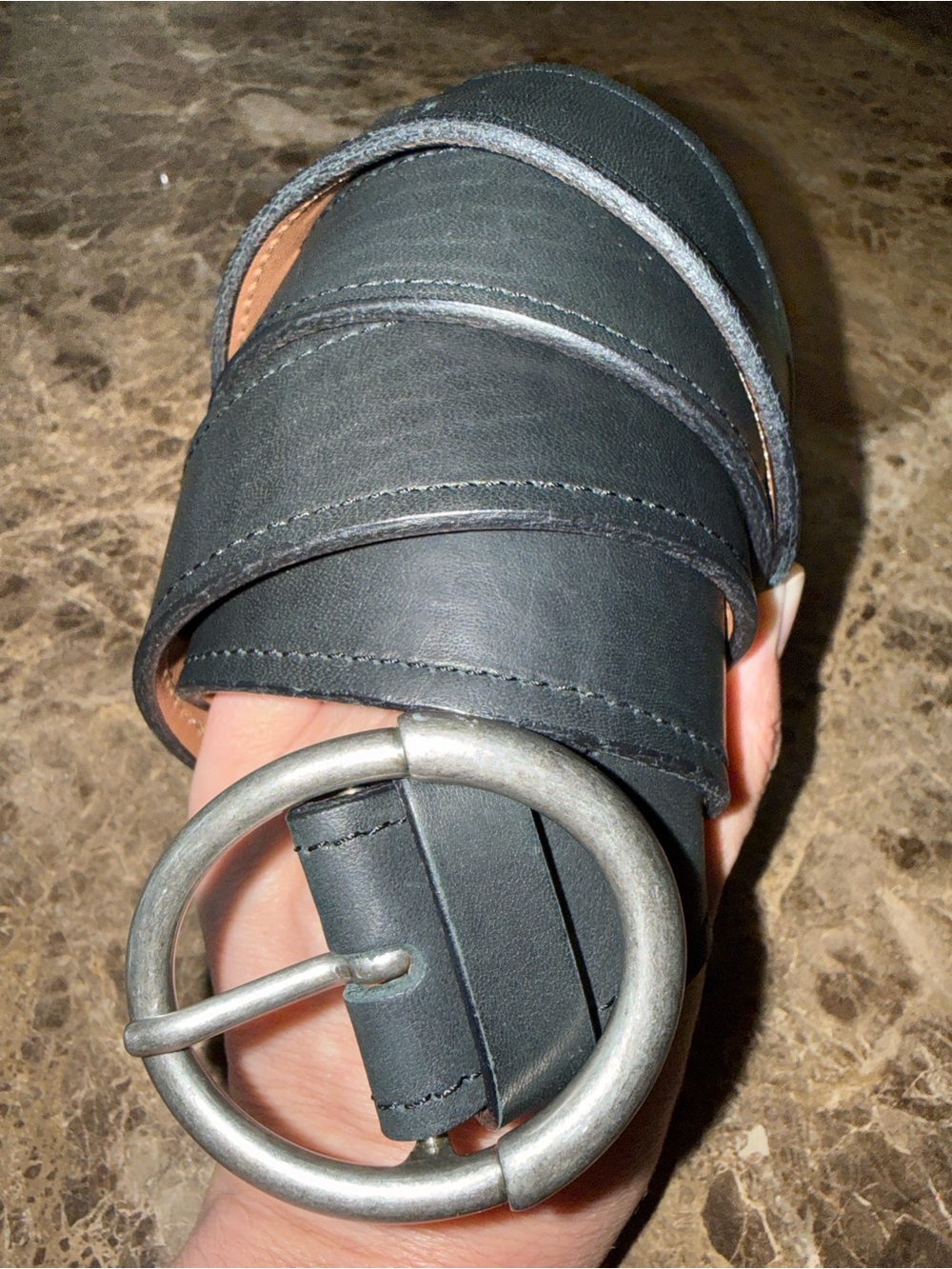 Allen Edmonds Black Leather Belt, Silver round buckle, Size 38